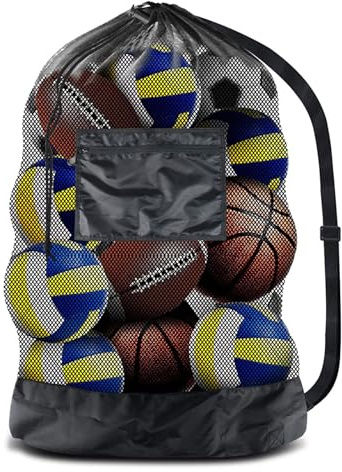 Borsa per pallone da calcio,Rete per palloni extra grande, grande, rete per 12-15 palloni, per calcio, basket, pallamano, pallavolo, nera (30 x 40 pollici)