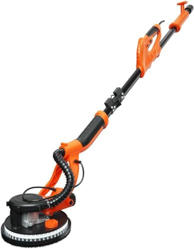 GOPLUS Lijadora de techo 750w, 800-1750 rpm, Ø250mm, lijadora de pared con sistema de aspiración de polvo y mango telescópico, lijadora para tabiquería seca incl. luces LED y 12 discos lijadores