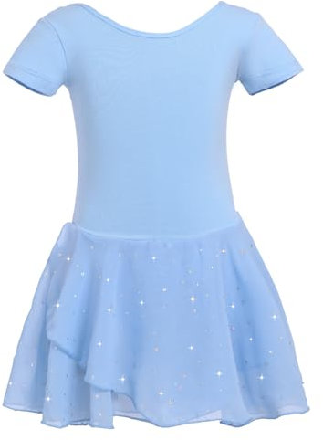 zffriction Kinder Ballettkleidung Mädchen Ballettkleid Baumwolle Kurzarm Ballettanzug Mädchen Tanzkleid Balletttrikot mit Glitzerndes Chiffon Rock Tütü 2-11 Jahre