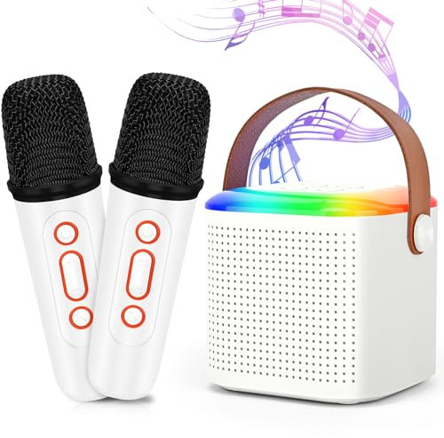 Mamowla Karaoke Mikrofon Kinder mit 2 Drahtlosen Mikrofonen, Mini Karaoke Maschine Bluetooth, Karaoke Maschine Kinder mit Stimmeffekten & LED-Lichtern für 4 5 6 7 8+ Mädchen/Jungen, Weiß