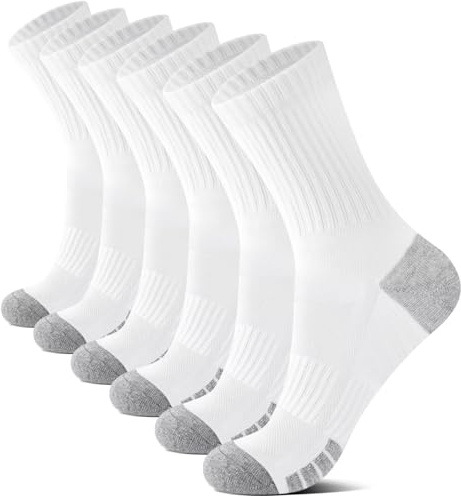 YouShow 6 pares de calcetines para hombre y mujer, calcetines de senderismo, calcetines de tenis, calcetines deportivos acolchados, transpirables y suaves, Blanco * 6, 47-50