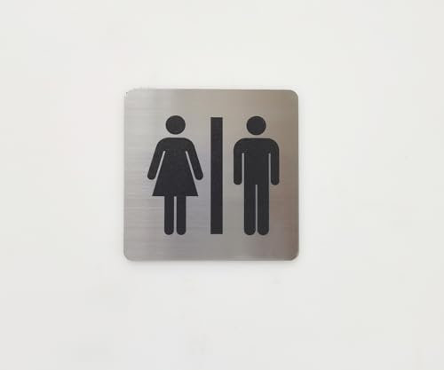 Pandiui23 | Señal Adhesiva aluminio, Señal Adhesiva WC Unisex, Cartel adhesivo WC Unisex - Grosor 0.6 mm - Diámetro Ø 100 mm - Aluminio (Señal Baño Unisex)
