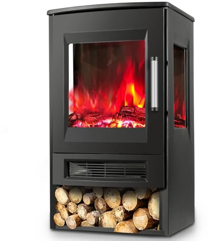 Tubiaz Chimenea eléctrica con Ventilador Calefactor Mando a Distancia, 900/1800W, con función de calefacción termostato, Temporizador, LED Efecto Fuego, WiFi App Chimenea Estufa Pared Chimenea Efecto