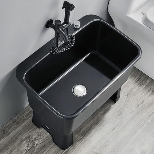 23.5 Inch Plastic Freestanding Utility Sink Laundry Tub for Washing Clothes Cleaning Mops Pet Bathing Slop Sink in Black