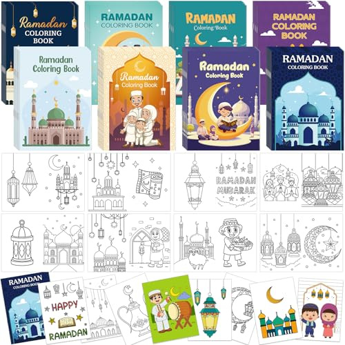 Zhanmai 48 Pcs Eid Mubarak Goodie Bags Fillers Ramadan Coloring Book Bulk Gift Ramadan Star Moon Holiday Activity Religious Mubarak Coloring Book for Activities Party Favors Supplies DIY Craft