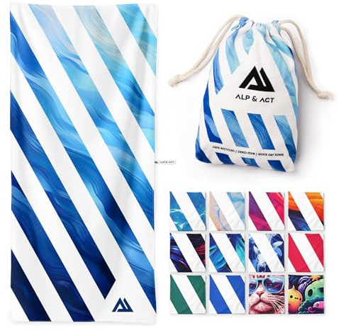 ALP & ACT Serviette de Plage XXL 200x90 cm - Microfibre 100% Recyclée - Super LÉGÈRE & Séchage Rapide - Drap de Plage & Serviette de Piscine pour Homme, Femme, Enfant - Serviette de Bain - Bleu