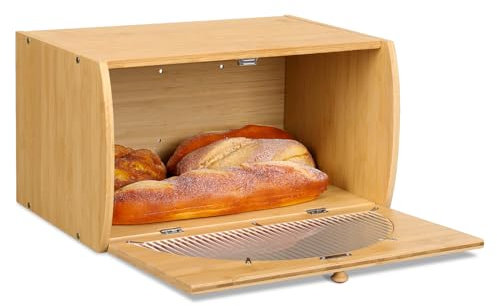 Leader Accessories Brotkasten Bambus Brotbehälter lebensmittelecht Brotaufbewahrung Semi-transparente Deckel pflegeleicht 39x21x25cm