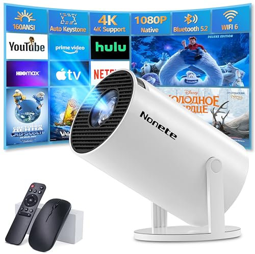 Mini Projector 4K 1080P Full HD Video Portable Projector Support with WiFi 6 & Bluetooth 5.2, Auto Keystone Adjustment Built-in Apps Smart with 270° Rotation for USB/TV Stick/HDMI