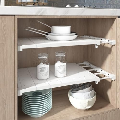 Verstellbare Regale für Schrank, 24cm Erweiterbare Schrankregal-Spannstange, Verstellbares Schrank-Aufbewahrungsorganisator-Regal, Garderobe-Spannregal für Küche, Badezimmer, Garderobe, Länge 38-60cm