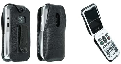 caseroxx Leather-Case with belt clip compatible with Doro Leva L20 / L21 / E20 / E22 made from genuine leather, Pouch with belt clip and viewing window in black