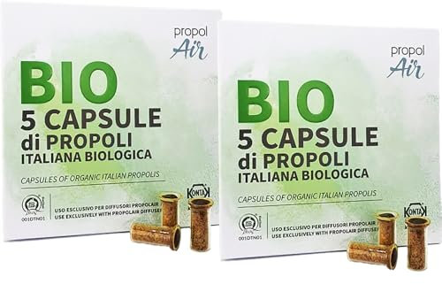 Kontak 5 Capsule BIO di Propoli, 2 Confezioni - Durata Di 122 Ore, Trattamento Da Malattie Da Raffreddamento, Compatibile Con Diffusori PropolAir