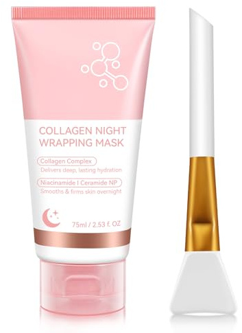 Máscara Envolvente Nocturna de Colágeno 75ml, Máscara Facial de Colágeno Bio | Hidratación Profunda Anti-Edad | Con Ácido Hialurónico y Ceramidas NP | Cuidado de la Piel Coreana para una Piel Radiante