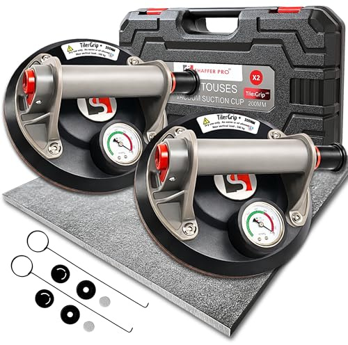 SHAFFER PRO Saugheber Set 2 Stück – Vakuum Glassauger mit Griff – Fliesensaugheber als Hebewerkzeug für Fliesen, Glas, Feinsteinzeug, Granit & Fenster – Tragkraft bis 320 kg