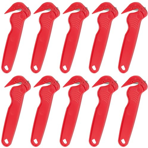 CHEUNGR 10 Pcs Red Box Cutter, Plastic Box Opener Utility for Packaging | Cardboard Cutter Tool for Slitting Bubble Wrap, Film, Envelopes, Home, Office, Warehouse Use