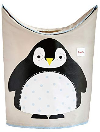 3 Sprouts - Wäschekorb Kinderzimmer - Wäschesack Kinder, Kinder Wäschekorb mit Tiermotiv - Wäschekorb Babyzimmer, Wäschesammler Kinder - Praktisch für Kinderzimmer - Pinguin