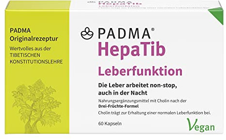 PADMA HepaTib 60 Kaps. Stoffwechsel und innere Reinigung | 3-Früchte-Formel mit wertvollem Cholin, das beiträgt zur Erhaltung der normalen Leberfunktion | mit Polyphenolen und Gerbstoffen, vegan