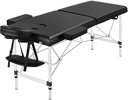 Yaheetech Foldable Massage Bed Portable Lash Table Beauty Bed Professional Salon Spa Table Aluminum 60 cm Width 2 Section Black