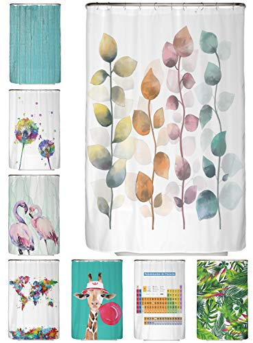 arteneur® - Bunte Blätter - Anti-Schimmel Duschvorhang 120x180 - Recycelt mit Öko-Tex Standard 100 - Beschwerter Saum, Blickdicht, Wasserdicht, Waschbar, 8 Ringe & E-Book