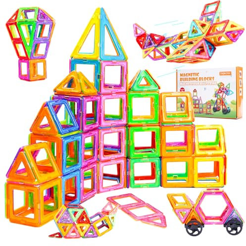 kejector Magnetische Bausteine, 60Teile Magnetspielzeug Magneten Magnetbausteine für Geschenk ab 3 4 5 6 7 8 Jahre, Kinder Bauklötze Magnet Spielzeug Magnetspiele