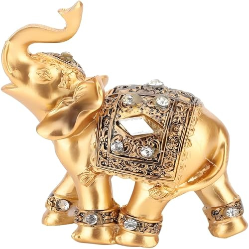 Yuecoom Elefante Dorado, Elefante con Tronco Mirando hacia Arriba, Figura Coleccionable, Escultura, decoración, Estatua, estatuilla, decoración para el hogar y la Oficina, Regalo(9 * 9cm)