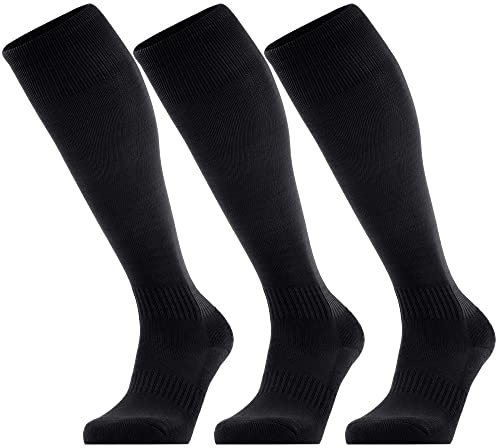 GRAPMKTG 3 Pack Soccer Softball Baseball Socks for Youth Men and Women Football Knee High Socks for Kids Adult Tube Socks for Boys Girls Black Medium