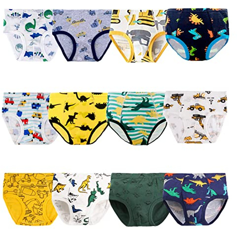 JackLoveBriefs Boys' Briefs Dinosaur Truck toddler underwear boys(Pack of 12,2-3 years, MULTICOLOR,Size:100)