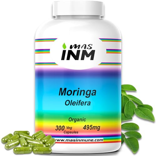 Moringa Oleifera BIO 300 Cápsulas Vegetales | Alta Dosis 1485mg | Superalimento Natural con Vitaminas, Omega 3 y Antioxidantes | Vegano, Sin Aditivos | 3 Meses | Fabricado en España – Masinmune