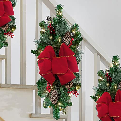 JUKIDS Prelit Guirlande de Noël en forme de larme, 41,9 cm, décorations d'escalier en pin, pour porte d'entrée, intérieur ou extérieur, décoration de Noël, B