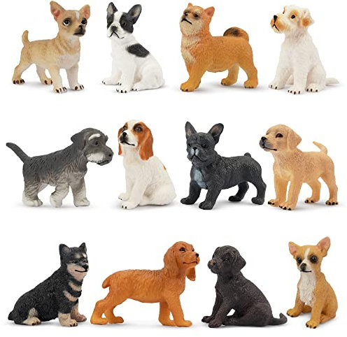 TOYMANY 12 Stück Mini Hund Tierfiguren, Realistische Hundefiguren Spielzeugset, Kunststoff-Mini-Welpenfiguren, Weihnachten, Hündchen Kuchen Cupcake Topper，Geburtstagsgeschenk für Kinder