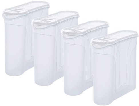 Novaliv Lot de 4 boîtes de conservation à saupoudrer 4 litres – Dimensions (L x l x h) : 25,5 x 25,5 x 10 cm – Boîte de 4 l pour céréales, farine, sucre, boîtes de cuisine