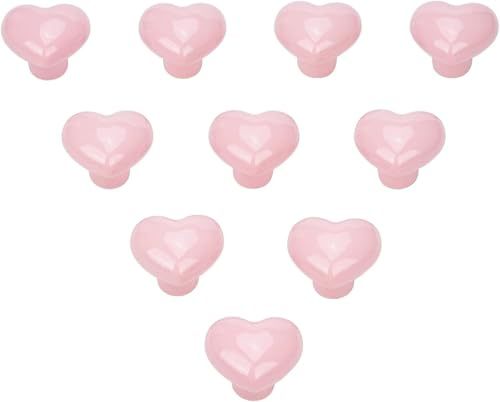 Noosverl Lot de 10 boutons de porte en forme de cœur rose en céramique avec vis pour chambre d'enfant, salle de bain, cuisine