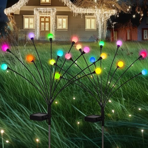 PATIOPIA Luci solari da giardino, decorazione natalizia, 20 luci solari a lucciola, luci oscillanti solari nel vento, per la decorazione di cortile, terrazza, sentiero (confezione da 2)