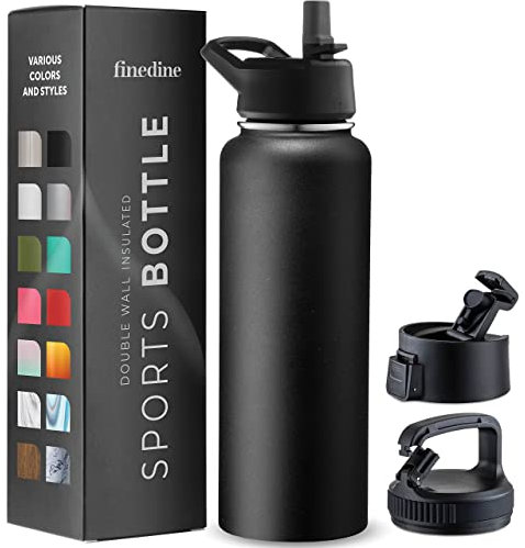 GARUET 1180ml Triple-Walled Insulated Stainless Steel Water Bottle with Straw – Large Capacity – 3 Leak-Proof Lids for Hot & Cold Drinks – Ideal for Travel, Camping, Hiking, Gym (Inky Raven Black)