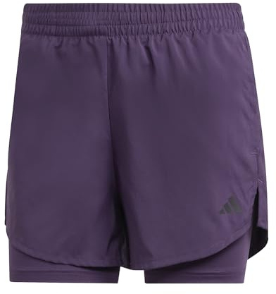 adidas Women's AEROREADY Made for Training Minimal Two-in-One Shorts, Aurora Plum/Black, L
