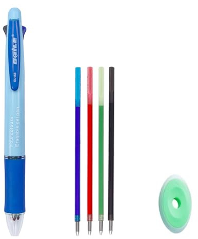 MROOFUL Penne Cancellabili 4 in 1 Penna a Sfera Multicolore 4 Colori Penna a Sfera Retrattile 0,5 mm Penne con Inchiostro Multicolore per Ufficio Forniture Scolastiche Studenti Bambini Regalo (Blu
