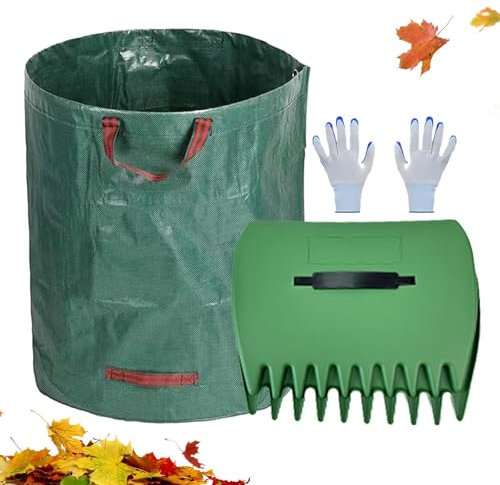 Pala de hojas y garras – Pinzas de jardín con mango grande, ergonómicas | Herramienta de jardín para eliminar escombros, residuos de jardín, hojas, hierba, cortes, con bolsa de basura para una