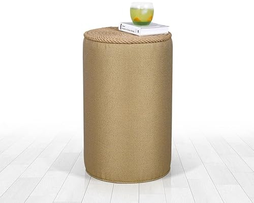 Atelier Del Sofa Puf Bohemio, Color Dorado, 52 cm de Altura x 31 cm de Profundidad, 50% algodón y 50% Lino, piernas Ocultas revestidas de PVC, Cuerda de Yute de 14 mm, diseño escandinavo