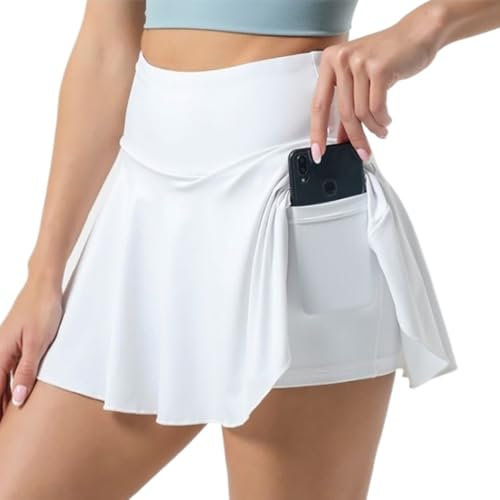 FDEETY Tennis Rock Damen Hosenrock Sportrock Skort mit Taschen Atmungsaktiv Tennisröcke Faltenrock Mini Skirt Laufrock Sportbekleidung Trainingsrock Leicht Bewegungsfreiheit Komfort