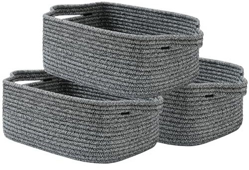 KALLAX Small Woven Basket, 14 x 10 x 5.6 Inches, Small Storage Baskets for Organizing, Gift Baskets Empty, Cute Rope Shelf Closet Storage Bins for Shelves, Dog Toy Basket, Mixed Black
