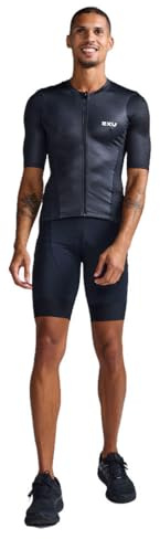 2XU Aero Hex Sleeve Tri Top Uomo, Nero/Bianco, M