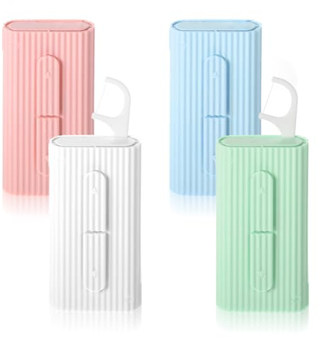 4 Pcs Portable Dental Floss Dispenser Refillable Dental Flossers Case Automatic Travel Floss Pick Organizer Pocket Floss Boxes with 40 Floss Picks for Cleaning Teeth