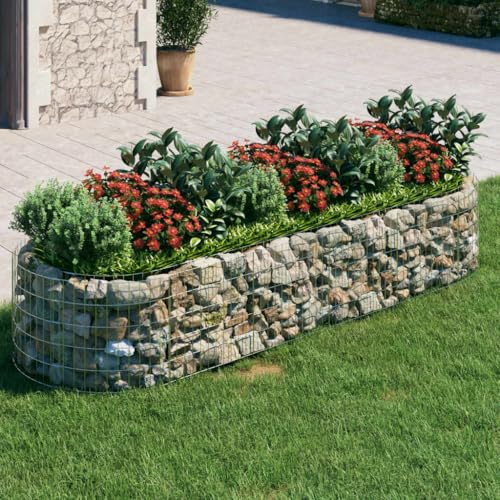 GCHDHAPB Gabion upphöjd säng galvaniserat järn 300 x 100 x 50 cm hem- och trädgårdsgräsmatta och trädgård trädgårdskrukor och planterare