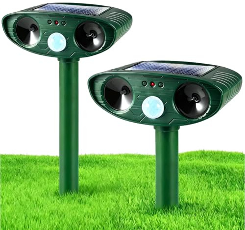 Repellente solare a ultrasuoni per gatti da giardino, deterrente per gatti, volpi, spaventapasseri con sensore di movimento e flash LED, repellente impermeabile per animali per ratti, scoiattoli, cani
