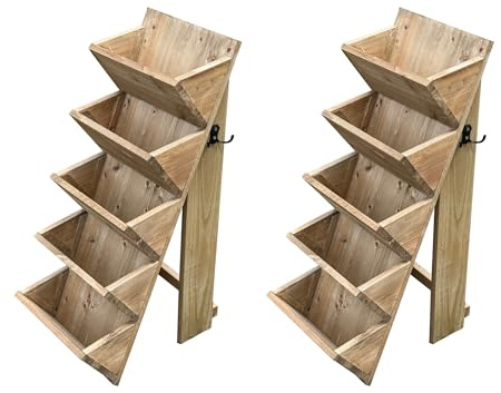 Selections 5 Tier Wooden Garden Flower & Herb Planter Stepped Vertical - Pack of 2