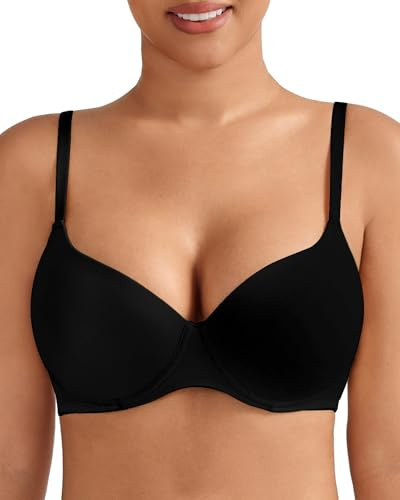 zossav Push Up Bra Padded Demi T Shirt Bras Add 1 Cup Underwire Back Smoothing 34C Black
