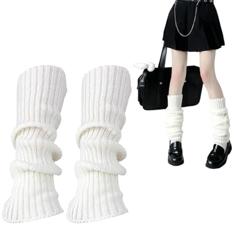 YUVKIN Calentadores de Piernas para Mujer, Niñas y Niños, 1 Unidad, Calcetines Altos, Largo de Ganchillo, de Punto de Invierno, Leg Warmers de Moda, de Ballet para Disfraz, Estilo Vintage (Blanco)