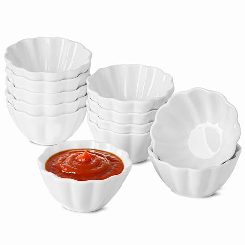 UIBFCWN 12 Piezas Cuencos para Salsa de Porcelana, 125ML Cuencos Aperitivos, Mini Cuencos de Cerámica para Ketchup, Condimentos, Especias, Vinagre, Salsas, Sushi - 9x4.5cm