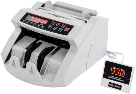 Contapassi fino a 999 pezzi con conteggio ≥ 900 banconote/min, contatore banconote con 4 test (formato UV/MG/IR), tester per banconote con 3 display LED e verifica di autenticità per banconote da 50 x