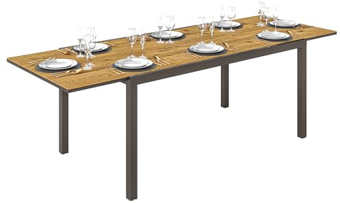 Outsunny Mesa de Jardín Extensible para 6-8 Personas 160/240x90 cm Marrón | Mesa de Comedor Exterior Extensible, con Borde de Aluminio, Carga 70 kg, Mesita Rectangular, para Patio, Terraza