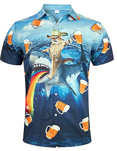Goodstoworld Mens Shirts 3D Printed Hawaiian Funny Shirt Summer Ugly Shiteshirts Funky Bright Short Sleeve Shirt Shit Shirts M-XXL